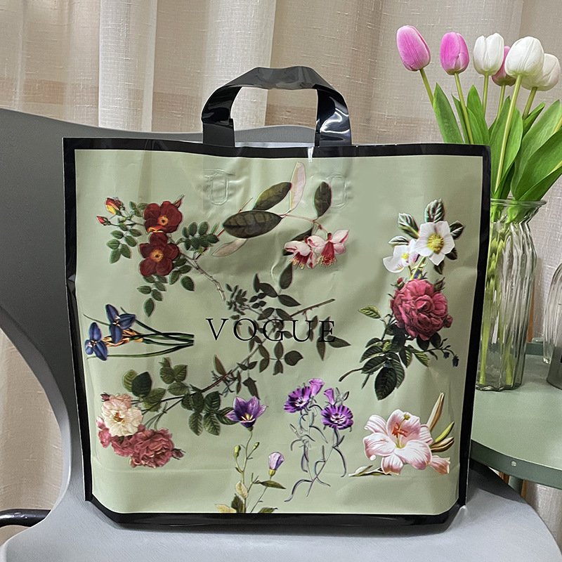 High-end plastic tote Artistic gift bag Square bottom plastic boutique shopping bag canvas folding shopping bag factory OEM