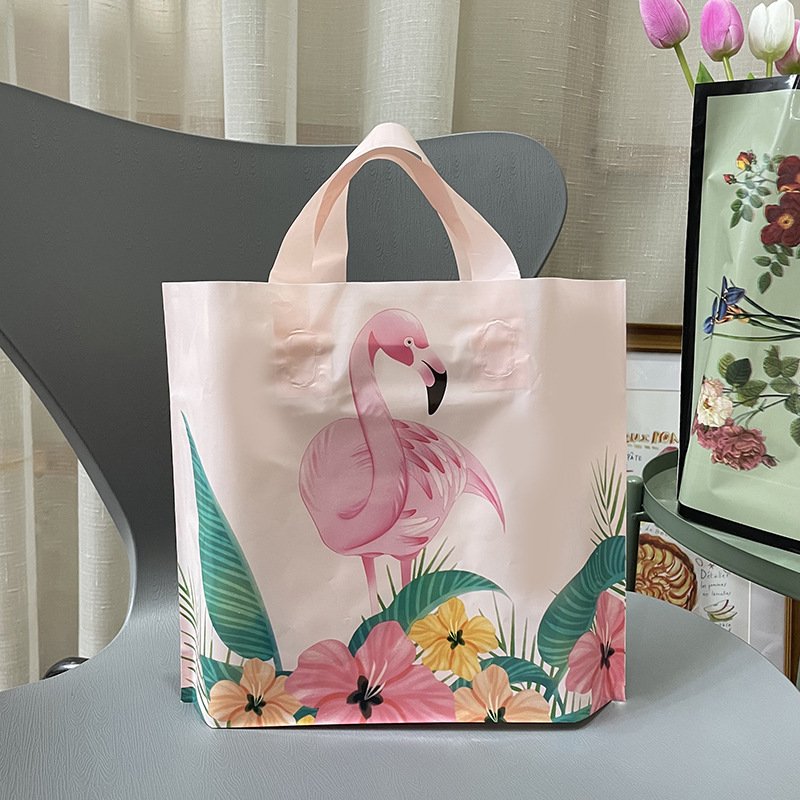 High-end plastic tote Artistic gift bag Square bottom plastic boutique shopping bag canvas folding shopping bag factory OEM