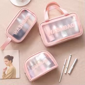 Cheap Manufacturer Custom Logo Zipper Pink Women Toiletry Cosmetic Travel Storage Clear Zipper PVC PU Bag