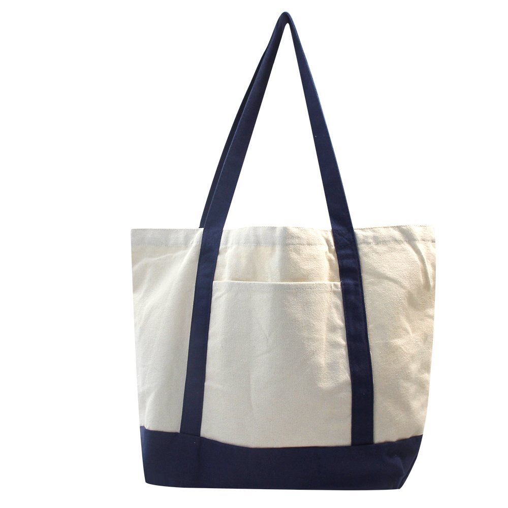 large tote fashion bag with different color handle for glocery college and shopping