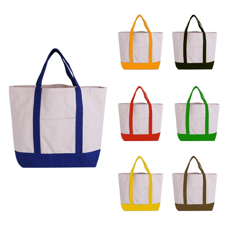 large tote fashion bag with different color handle for glocery college and shopping