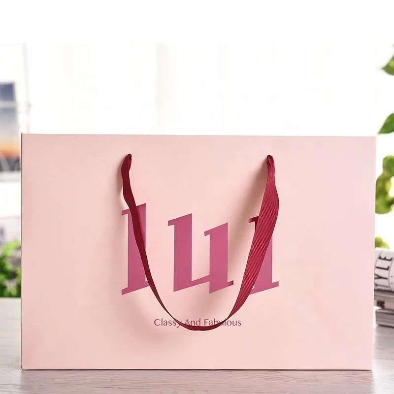Custom Logo Fancy Shopping Bag For Cosmetic Perfume Jewelry Product Paper Bag With Ribbon