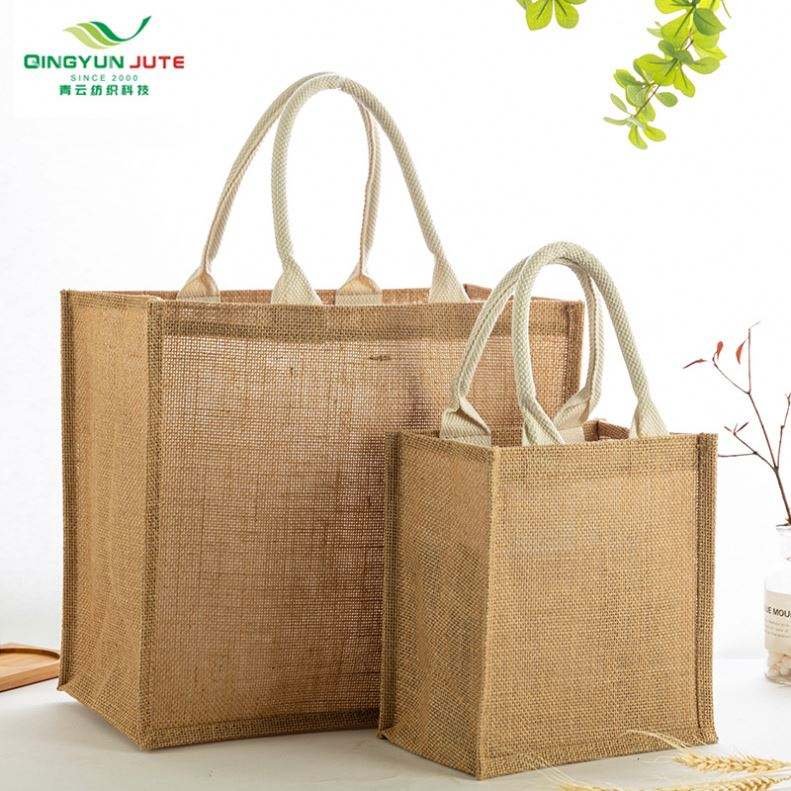 Eco Shopping Tote Bag Custom Logo Handbag Burlap Shopping Gunny Jute Bag