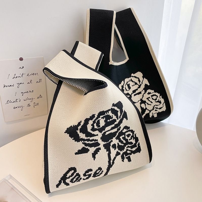 Luxury Japan Korean Autumn Winter Female Underarm Bag Lattice Checkered Wool Crochet Tote Women Knitted Handbags