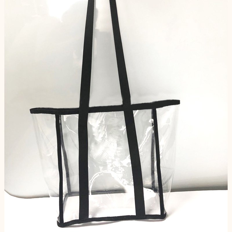 Customized Made walker Reusable Clear PVC Packing Transparent Black Tote Bags Promotion Shopping Bag With Handle Zipper Pocket