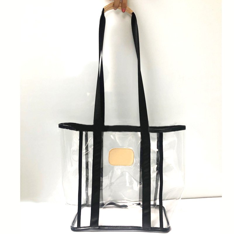 Customized Made walker Reusable Clear PVC Packing Transparent Black Tote Bags Promotion Shopping Bag With Handle Zipper Pocket