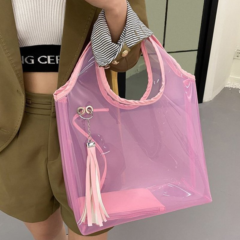 Clear Security Work Tote Shoulder Bag Women Handbag Purse PVC Transparent Shopping Bag