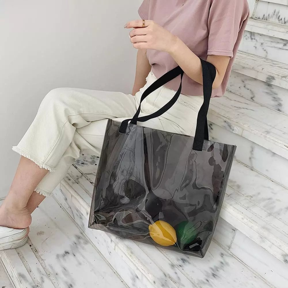 Women transparent PVC shopping bag tpu clear large shoulder handbag plastic tote bag