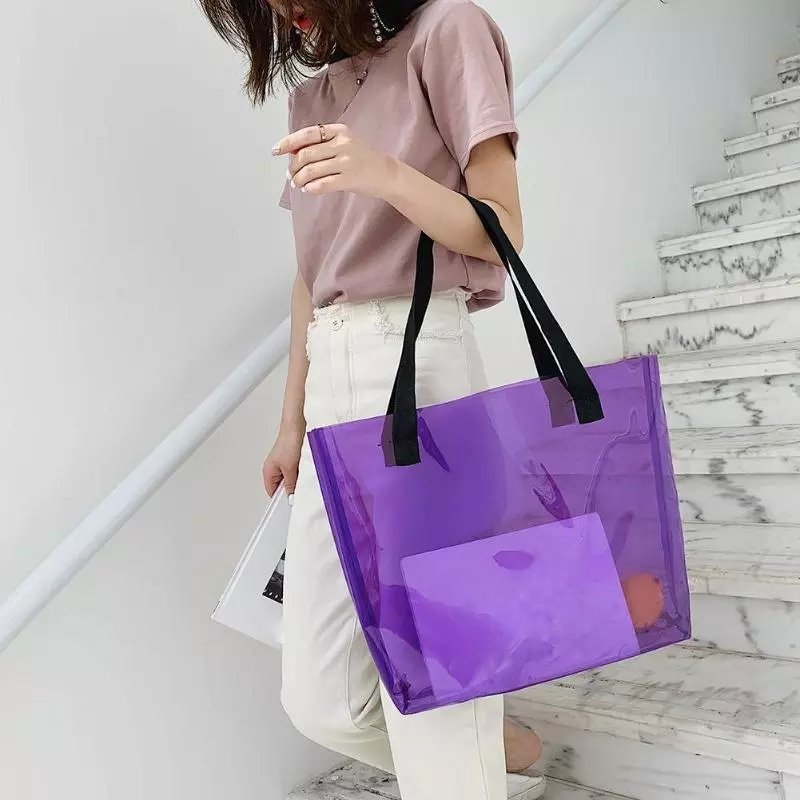 Women transparent PVC shopping bag tpu clear large shoulder handbag plastic tote bag