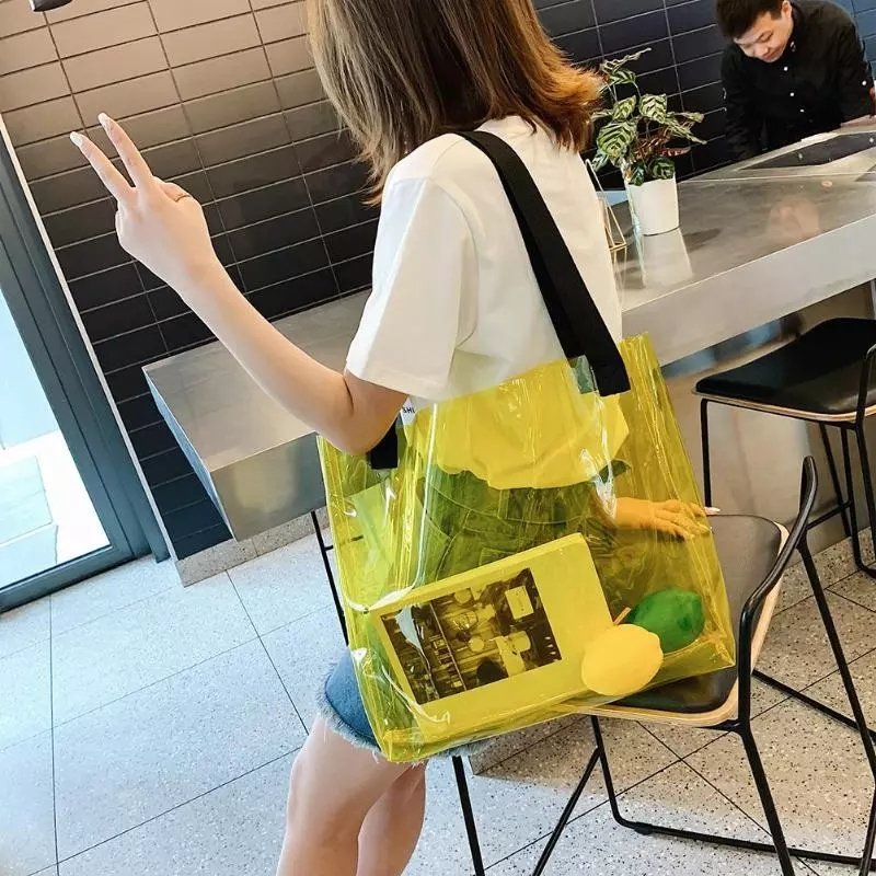 Women transparent PVC shopping bag tpu clear large shoulder handbag plastic tote bag