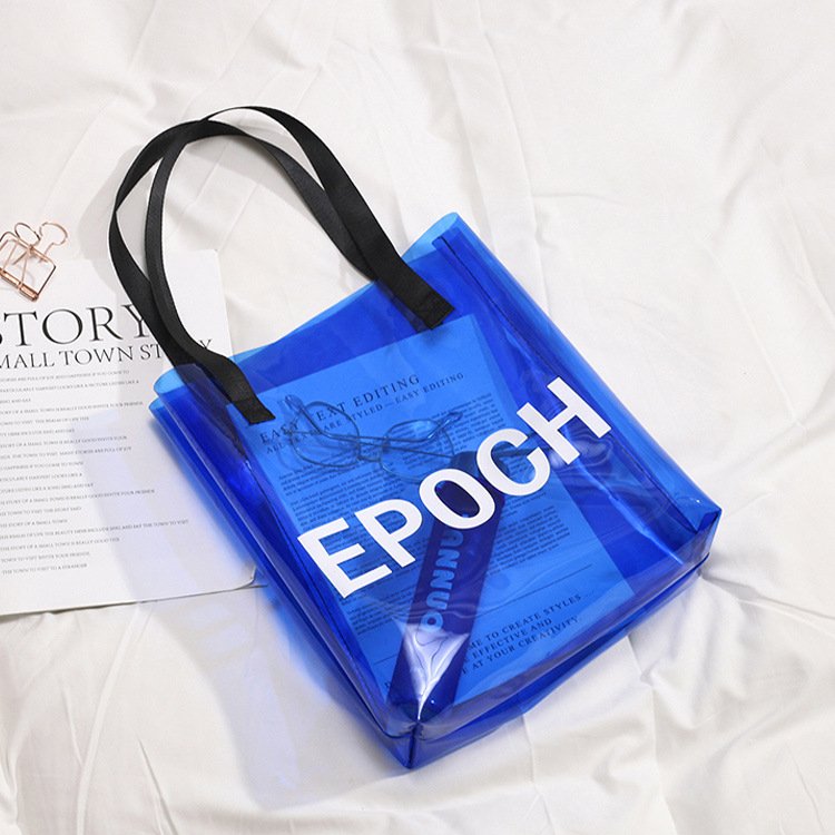 Custom transparent pvc handbag colored jelly pvc shoulder handbag color printing gift shopping bag waterproof beach bag