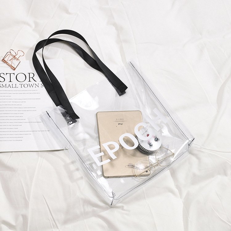 Custom transparent pvc handbag colored jelly pvc shoulder handbag color printing gift shopping bag waterproof beach bag
