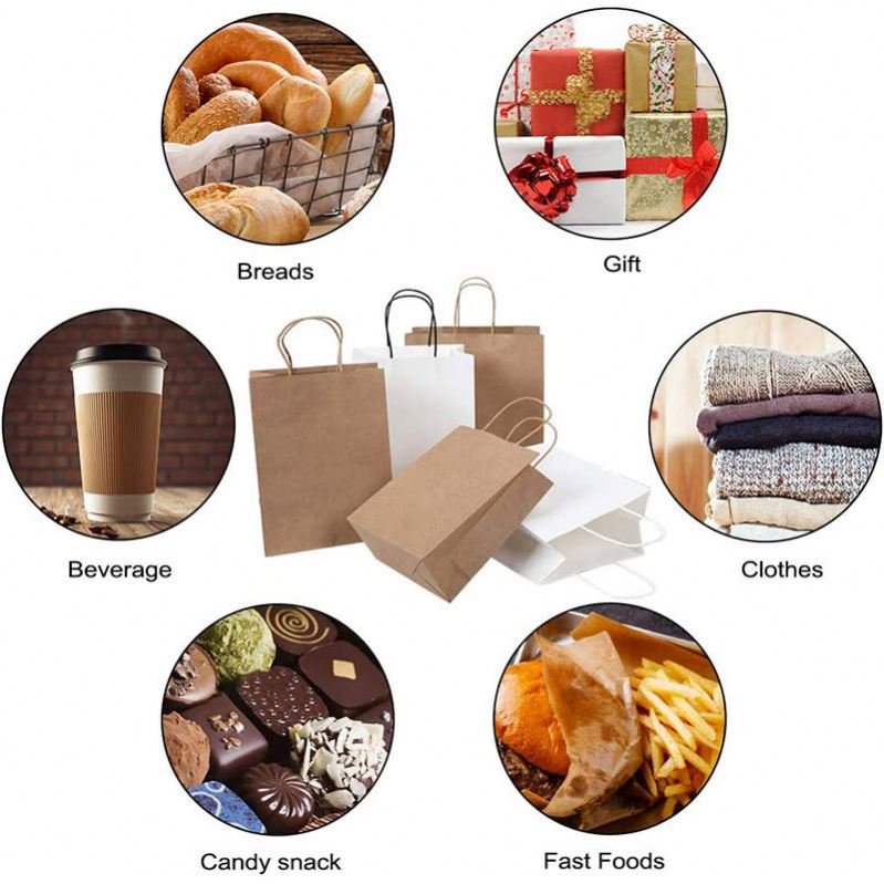 Wholesale Recycled Craft Nylon Handle Gift Black Brown White bolsa de papel, Custom Kraft Paper Shopping Bag With Your Own Logo