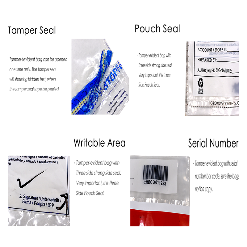 Custom Tamper Bank Cash Money Register Bag Tamperproof Evidence Tape Evidence Safety Bag