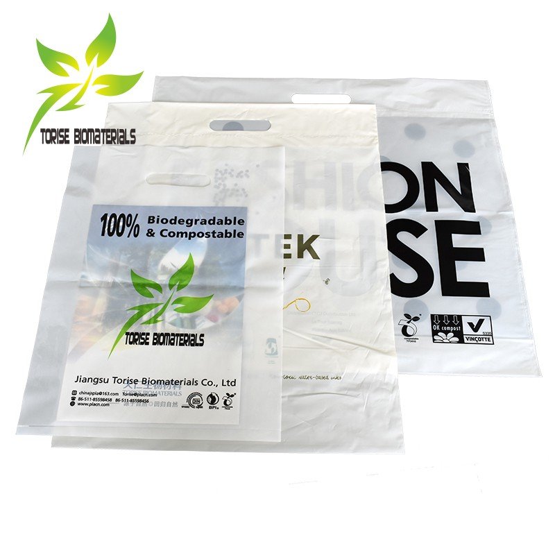 EN13432 OK HOME COMPOST Certificated Customized 100% biodegradable and compostable biobased die cut shopping bag