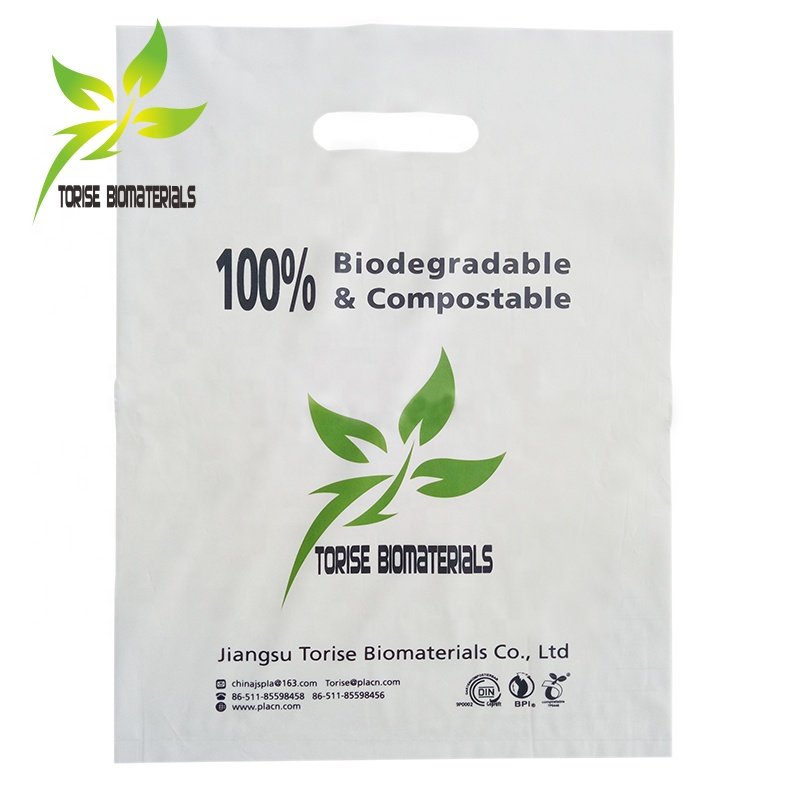 EN13432 OK HOME COMPOST Certificated Customized 100% biodegradable and compostable biobased die cut shopping bag