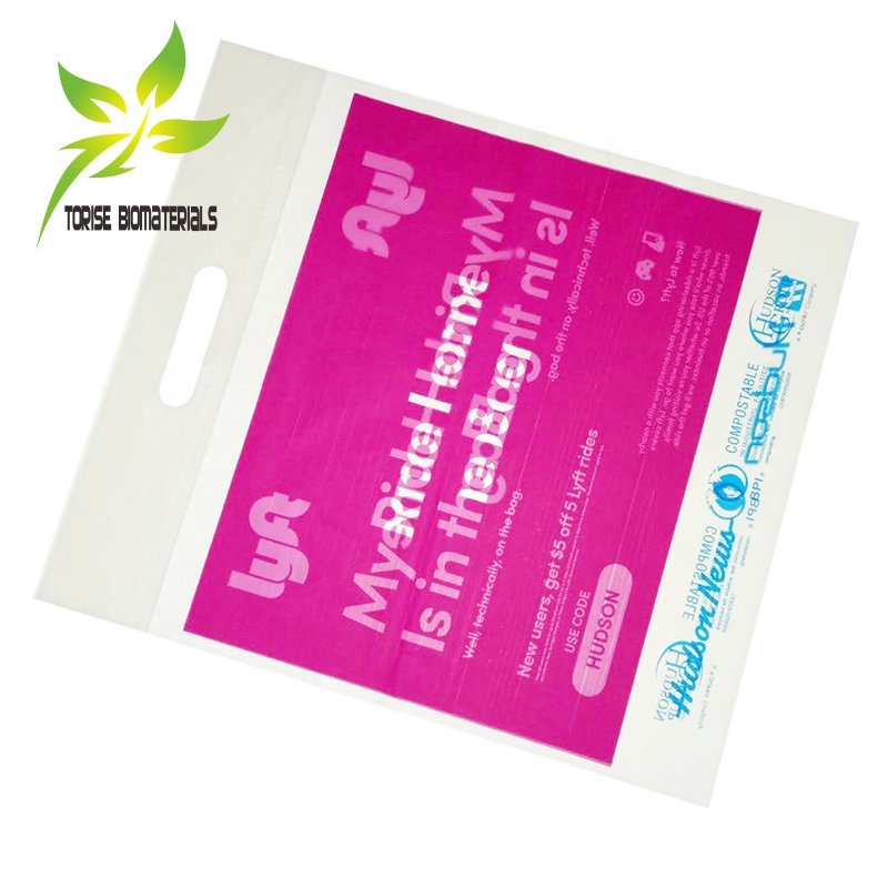 EN13432 OK HOME COMPOST Certificated Customized 100% biodegradable and compostable biobased die cut shopping bag
