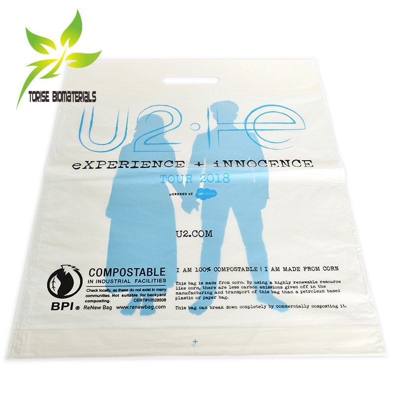 EN13432 OK HOME COMPOST Certificated Customized 100% biodegradable and compostable biobased die cut shopping bag