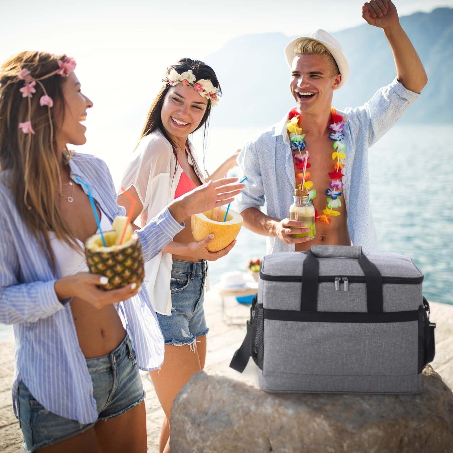 Collapsible Cooler Bag Cans Insulated Large Lunch Bag Leakproof Soft Cooler Portable Tote Camping BBQ Family Outdoor Activities