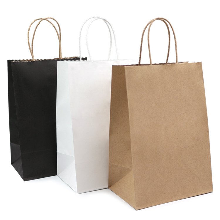 custom white brown heavy duty hard kraft luxury paper shopping bags for bread bottle wine and cookie