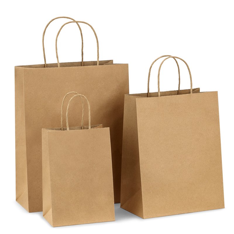 custom white brown heavy duty hard kraft luxury paper shopping bags for bread bottle wine and cookie