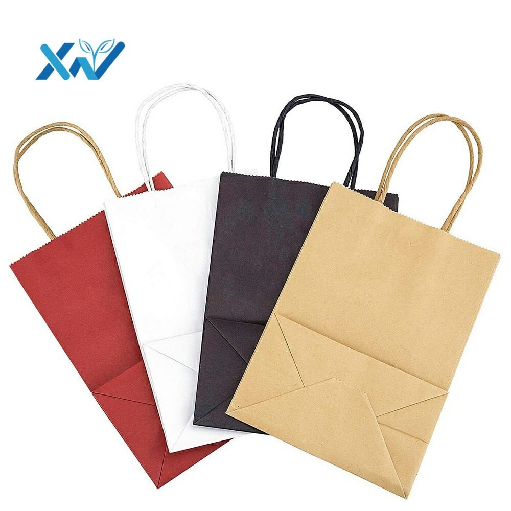 Eco-friendly kraft white paper bag with twist handle and customized printing for supermarket shopping gift bag