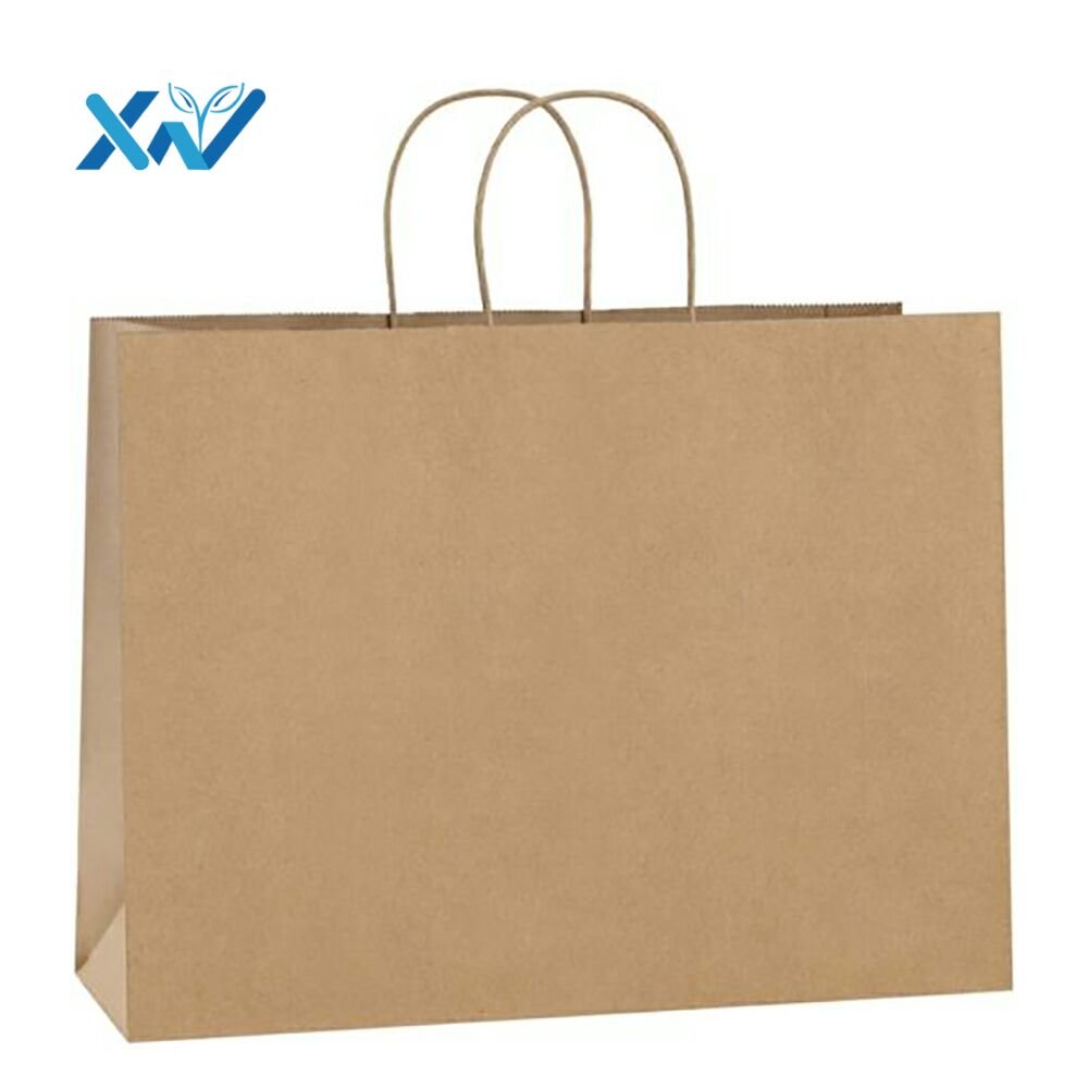 Eco-friendly kraft white paper bag with twist handle and customized printing for supermarket shopping gift bag