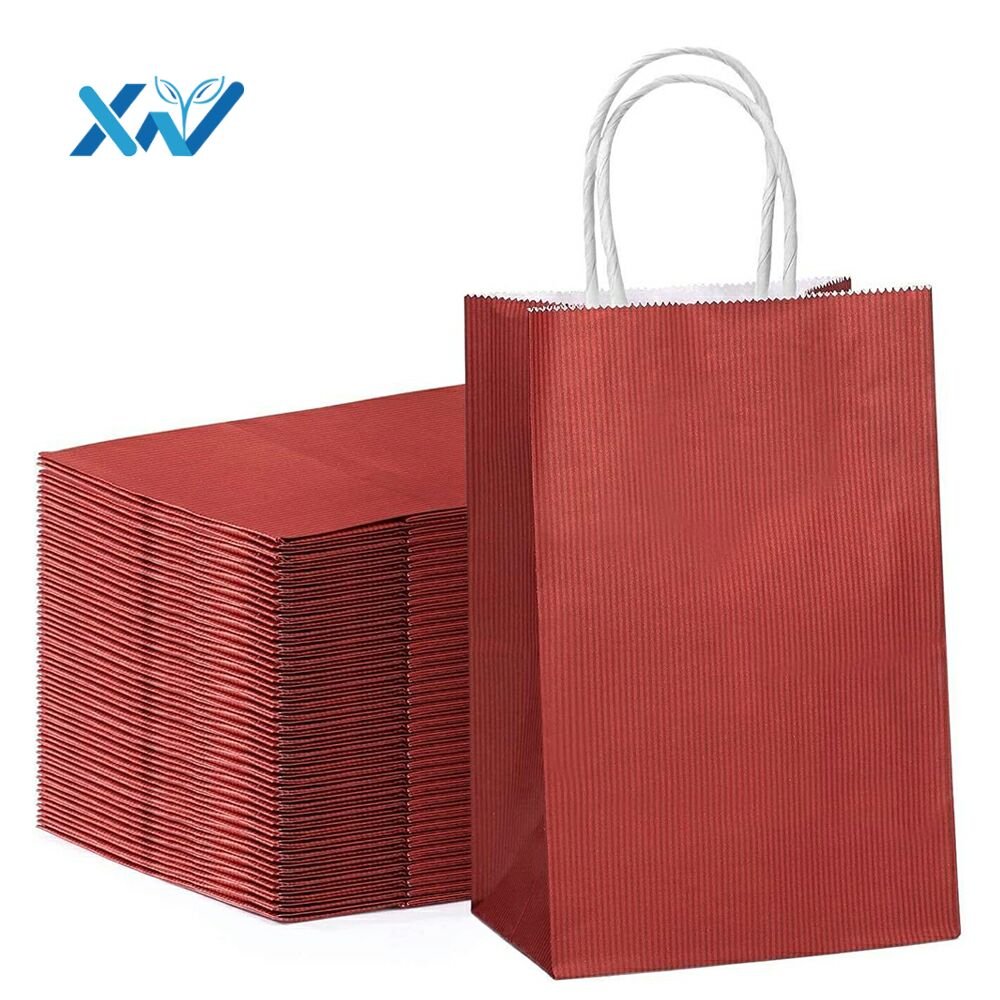 Eco-friendly kraft white paper bag with twist handle and customized printing for supermarket shopping gift bag
