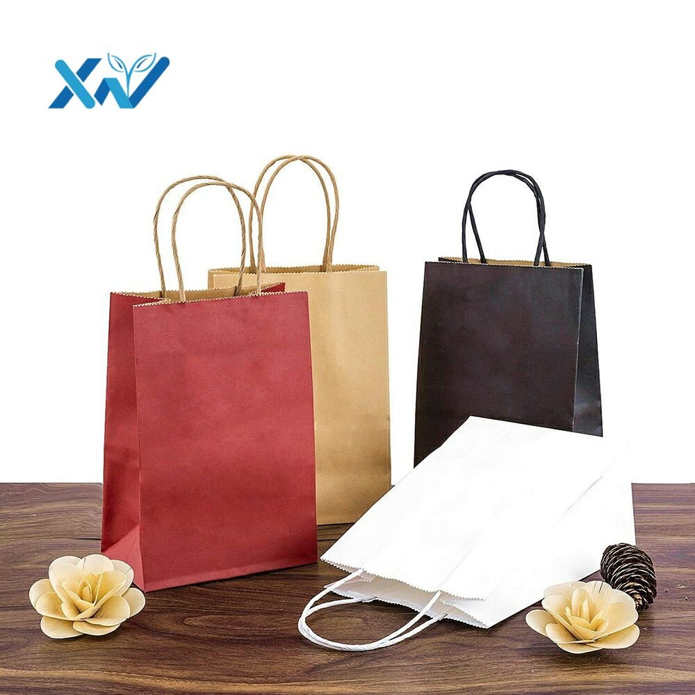 Eco-friendly kraft white paper bag with twist handle and customized printing for supermarket shopping gift bag