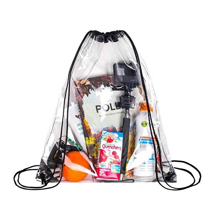 Custom Fashion Plastic Waterproof Transparent Drawstring Backpack Clear PVC Shopping Bag