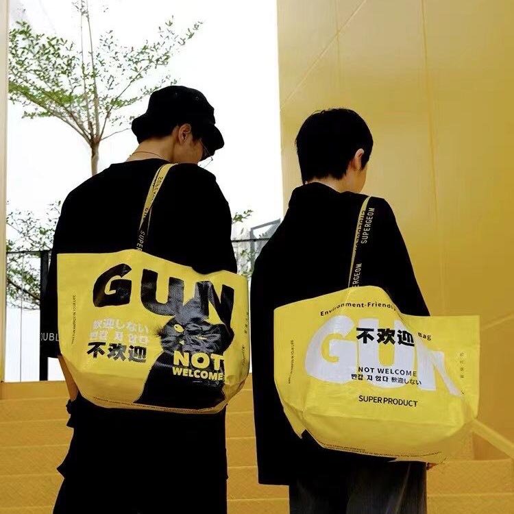 Recyclable large capacity fashion shoulder packaging tote laminated pp woven shopping bag