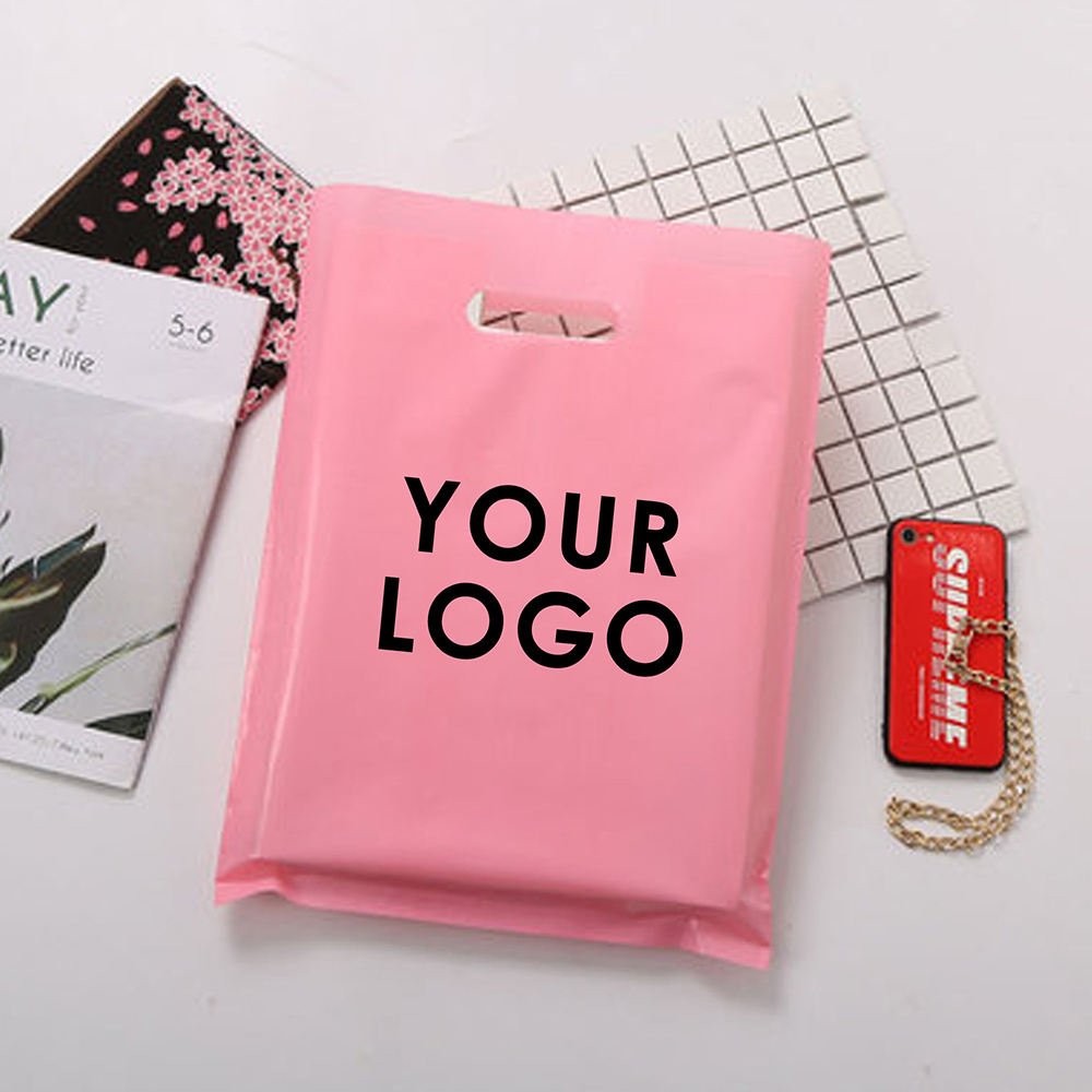 Biodegradable Pink Shopping Bag Durable Die Cut Handle Plastic Bag For Banquet Small Business Clothing Packing