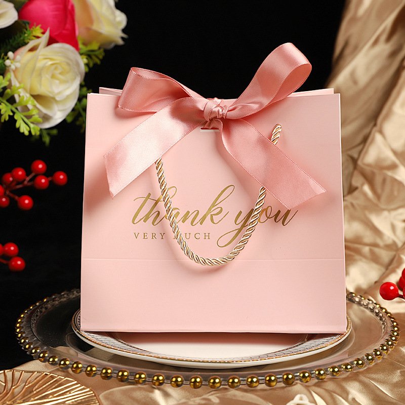 Customized Logo Metallic Foil White Cardboard Wedding Proposal Slogan Jewellery Gift Shopping Paper Bags With PP Handle Ribbon