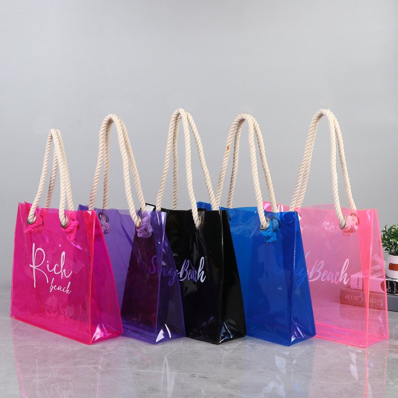 Customized High Quality PVC shopping bags handbag waterproof PVC TPU transparent holographic laser Summer Beach Tote Bag