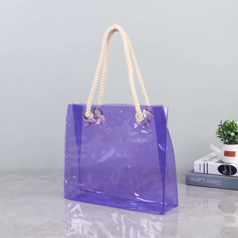 Customized High Quality PVC shopping bags handbag waterproof PVC TPU transparent holographic laser Summer Beach Tote Bag