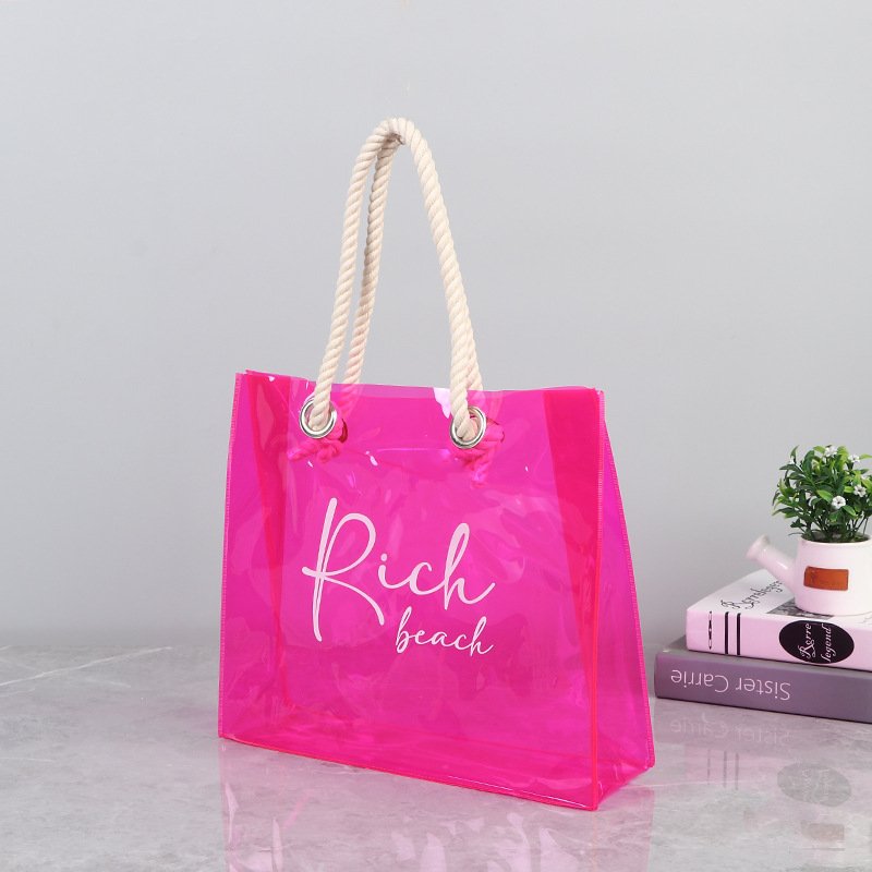 Customized High Quality PVC shopping bags handbag waterproof PVC TPU transparent holographic laser Summer Beach Tote Bag
