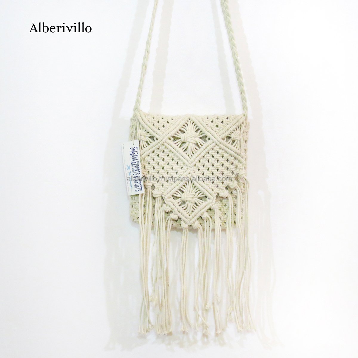 Customized Handmade Cotton Rope Macrame Shopping Bag Foldable Beach Bag For Online
