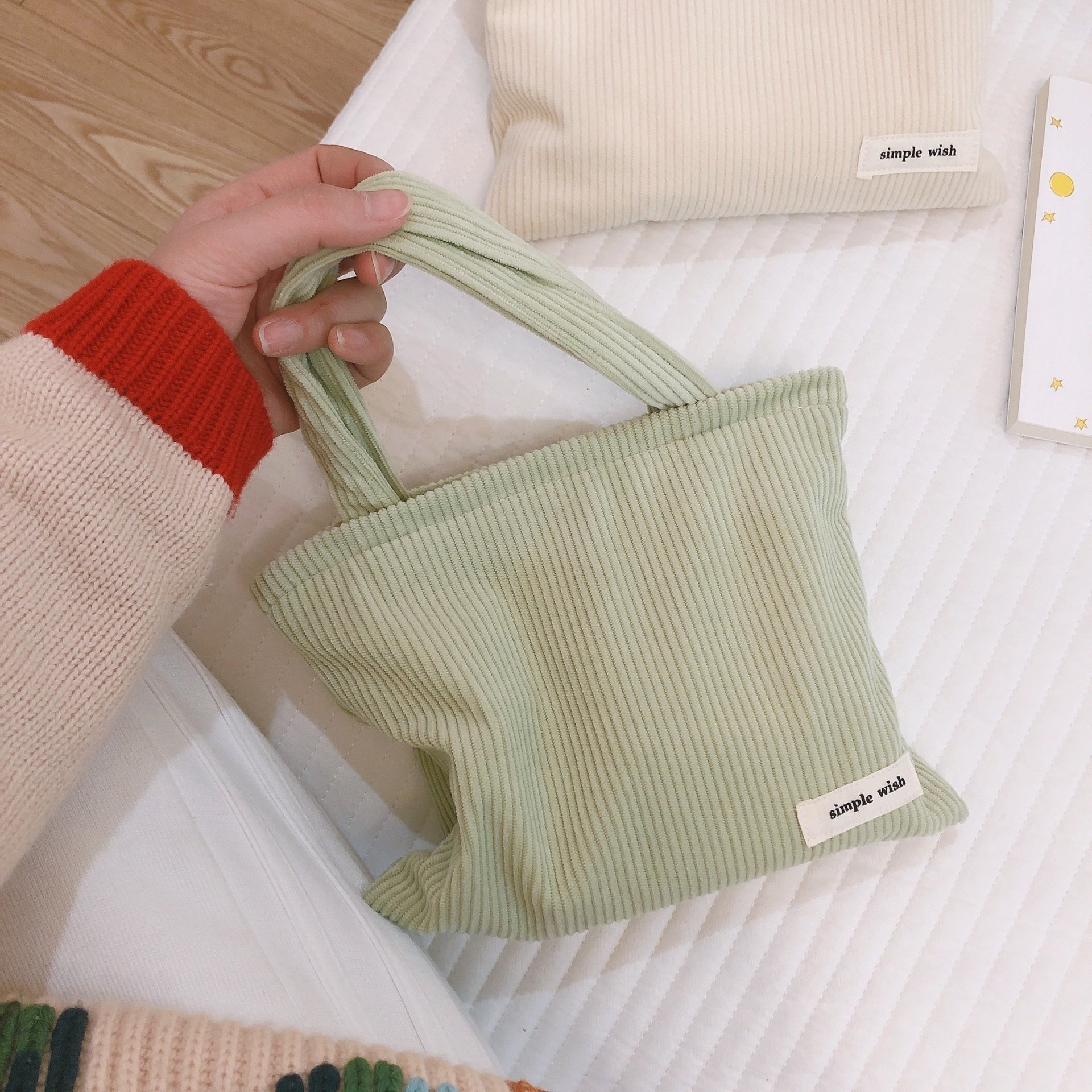 High Quality eco friendly Custom Corduroy Custom Dust Small Mini tote pouch bag for Private label