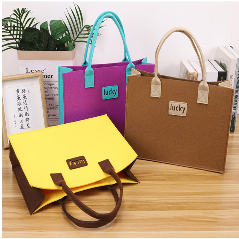 Wholesale Customized Large Capacity Color Block Felt Tote Bag Hot Sale Travel Gift Shopping Bag Reusable Custom Logo Pattern