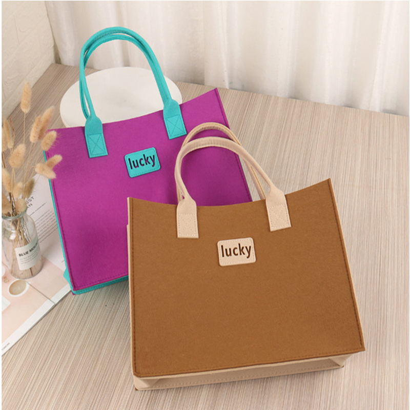 Wholesale Customized Large Capacity Color Block Felt Tote Bag Hot Sale Travel Gift Shopping Bag Reusable Custom Logo Pattern