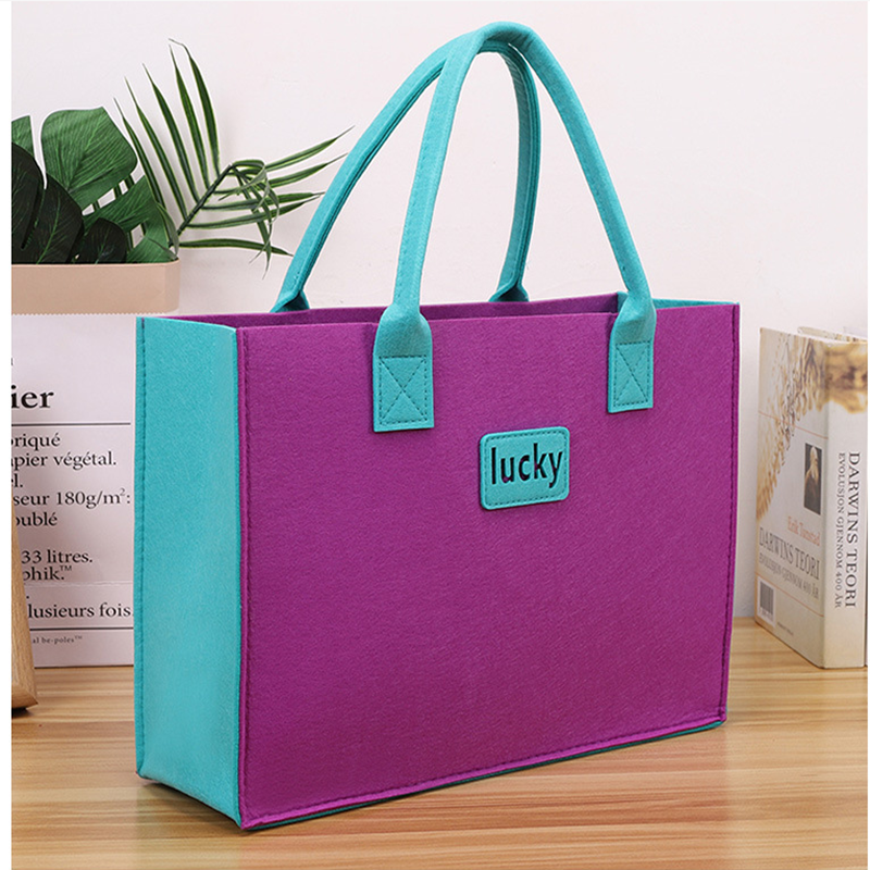 Wholesale Customized Large Capacity Color Block Felt Tote Bag Hot Sale Travel Gift Shopping Bag Reusable Custom Logo Pattern