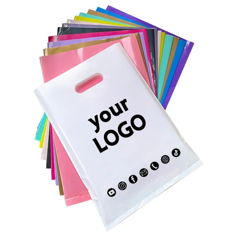 Custom Print Logo High Quality Plastic Shopping Bag Hdpe Plastic Packaging Die Cut Handle Carry Bag
