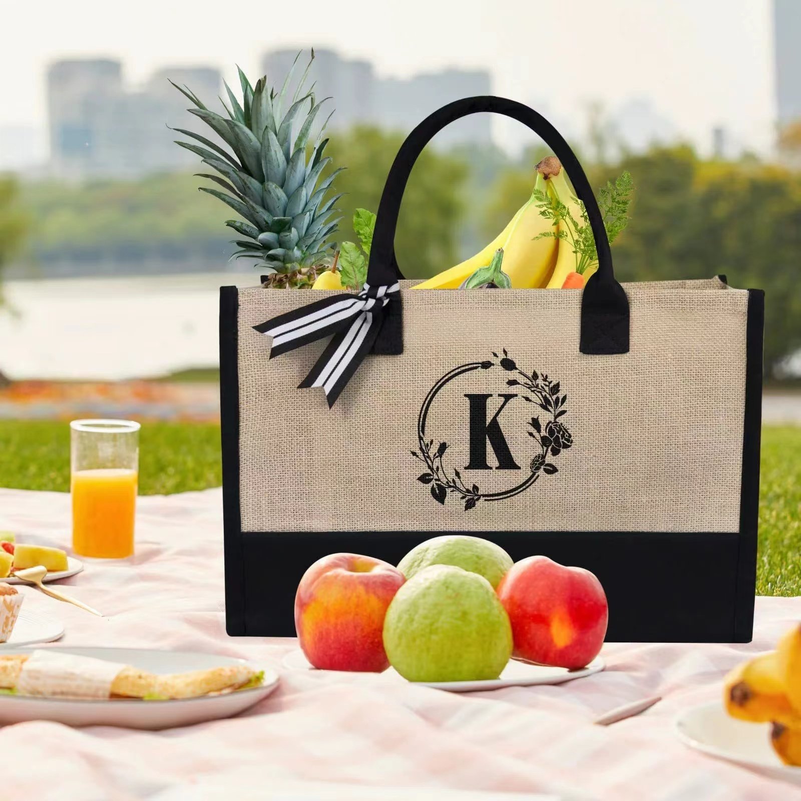 Wholesale Plain Custom Printed Letter Design Large Natural Eco Friendly Burlap Jute Shopping Tote Beach Bag With Logos