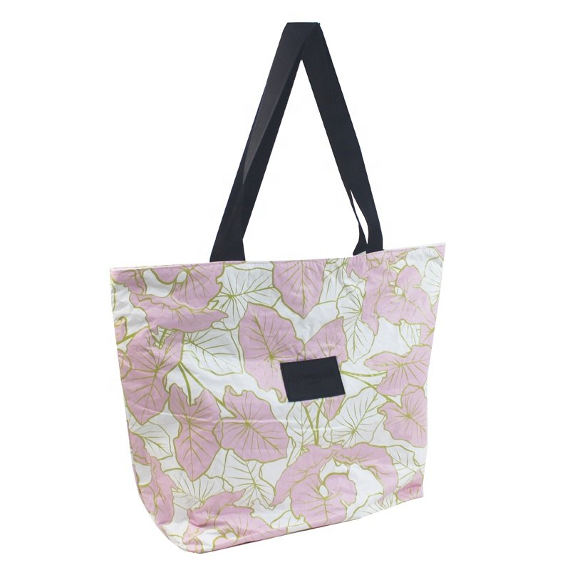 High quality rubber zipper custom print reversible tyvek paper shopping tote bag soft dupont day tripped beach handbag