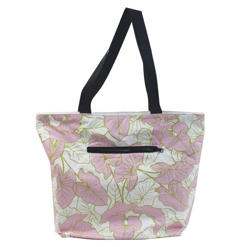 High quality rubber zipper custom print reversible tyvek paper shopping tote bag soft dupont day tripped beach handbag