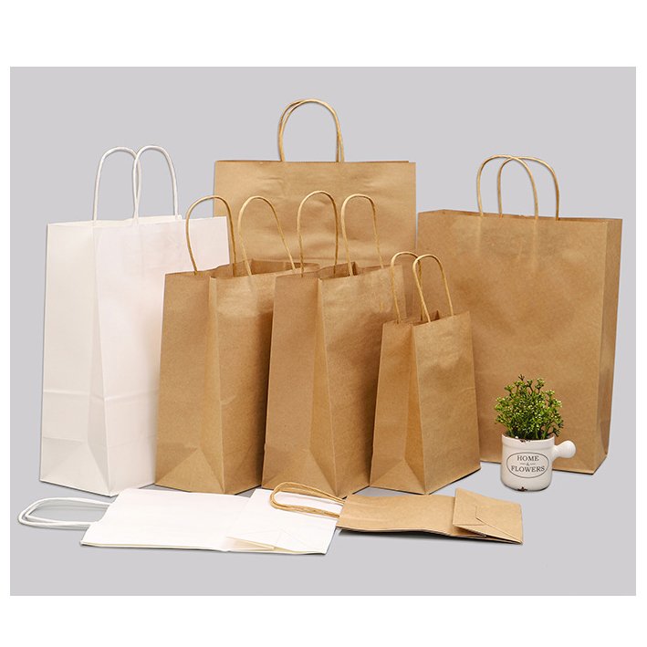 Wholesales Recyclable white kraft paper bag shopping bag Gift Bag With paper Handles