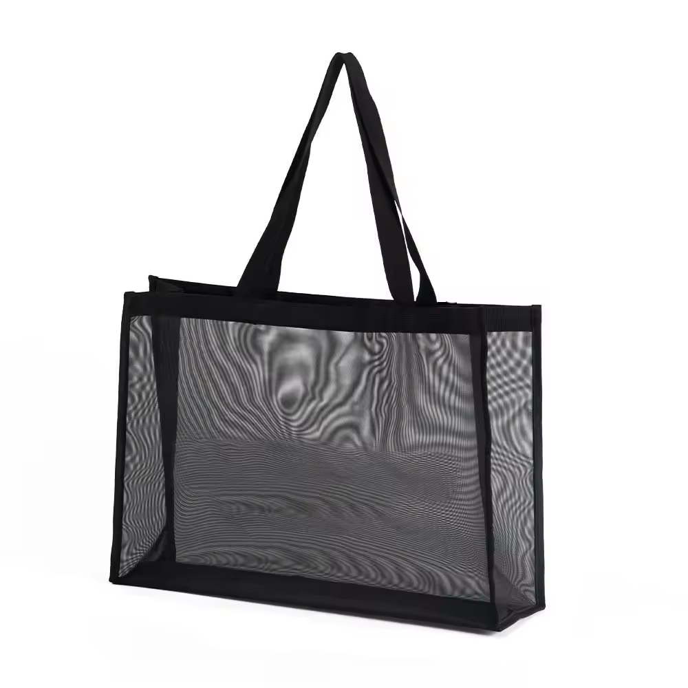 Custom Logo Black Grey Net Fruit Vegetable Carrying Grocery Tote Shoulder Nylon Mesh Shopping Bag