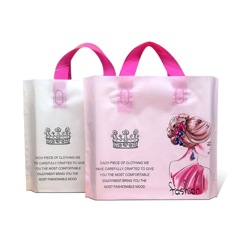 Promotional hot sale cheap price custom printed logo fashion hdpe tote plastic shopping bags with long handles