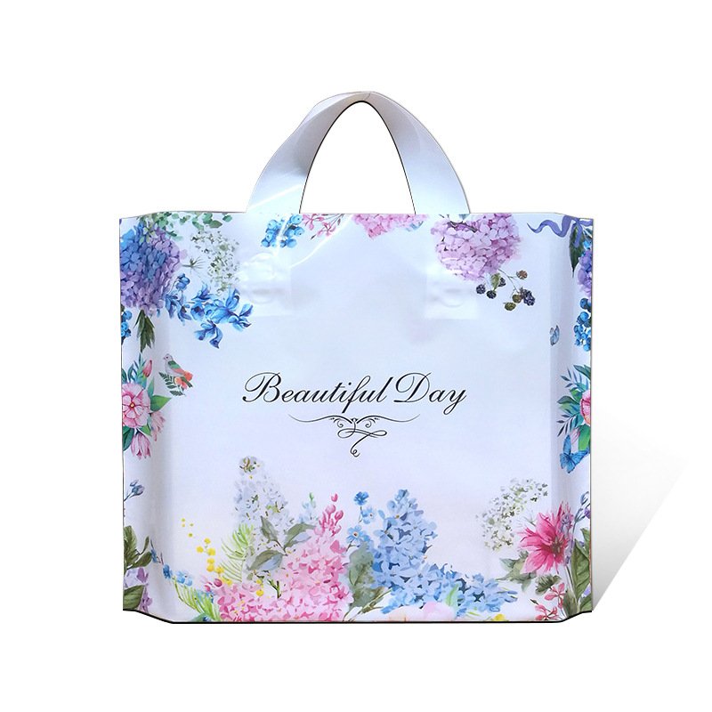 Promotional hot sale cheap price custom printed logo fashion hdpe tote plastic shopping bags with long handles