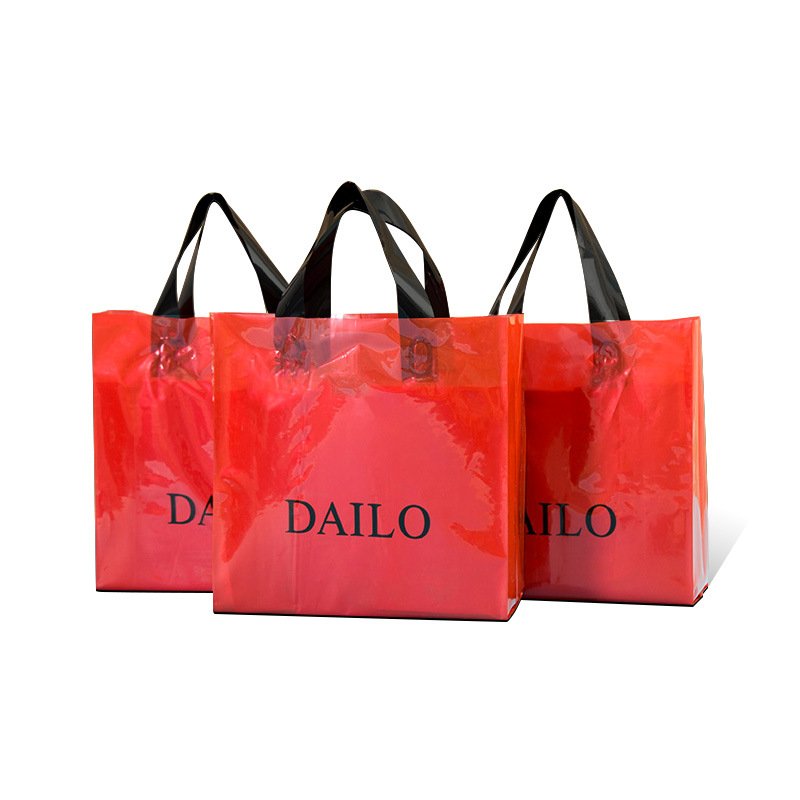 Promotional hot sale cheap price custom printed logo fashion hdpe tote plastic shopping bags with long handles